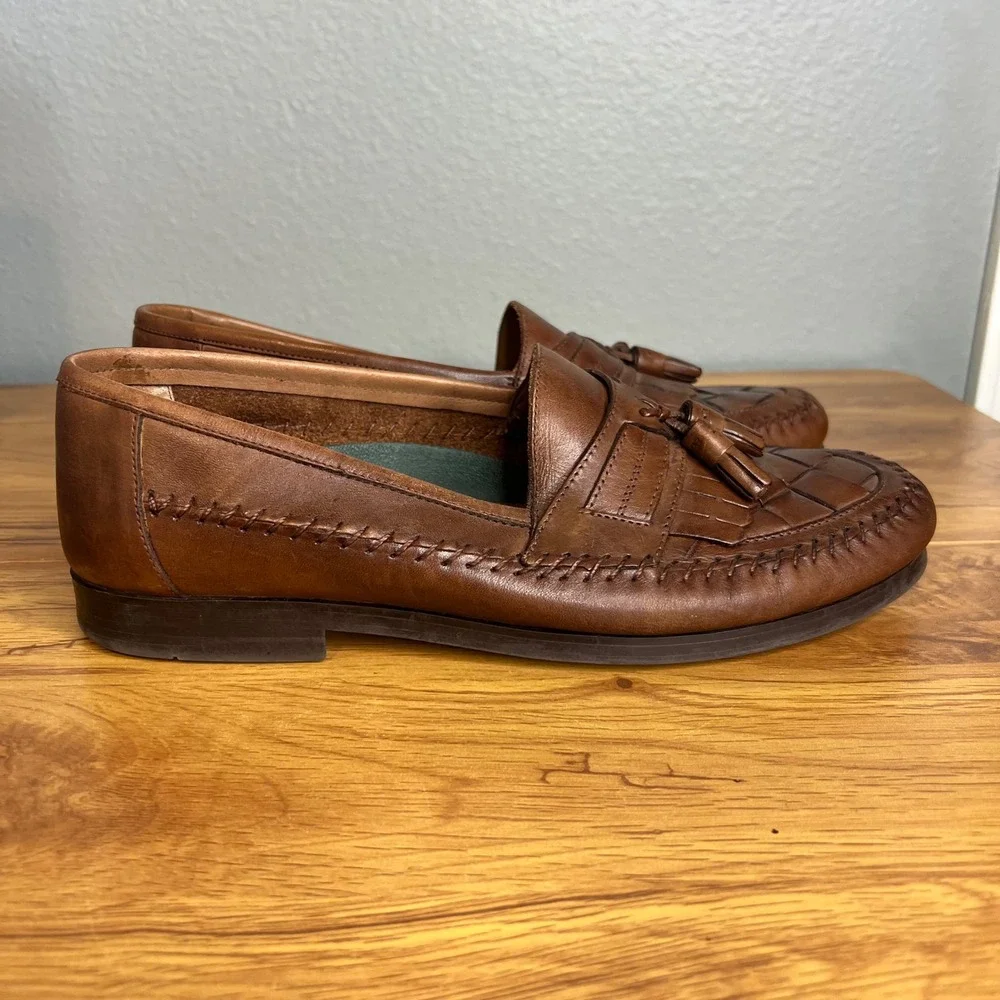 Giorgio Brutin Tassel Kiltie Woven Loafers Mens Size 11 Leather Aruba Brown